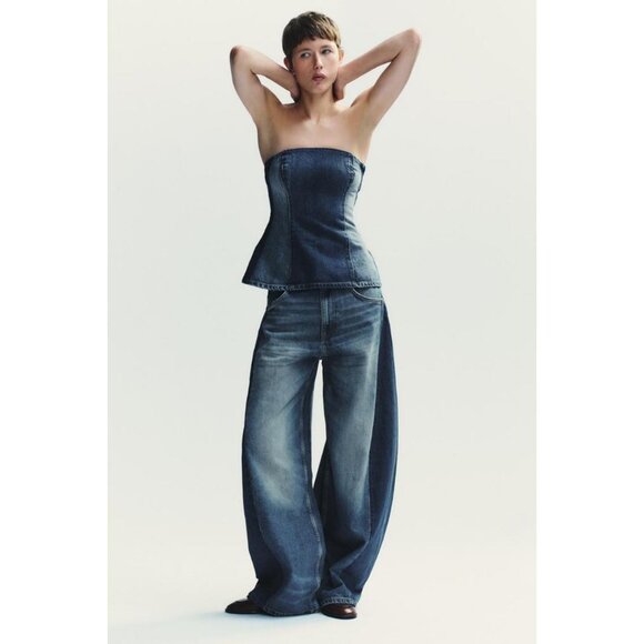 ZARA TRF DENIM BANDEAU TOP - Picture 2 of 8